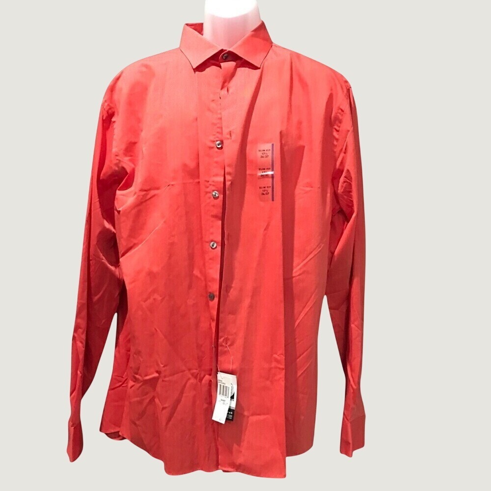 Van Heusen Men's Long-Sleeve Slimfit Button-Down Shirt in Coral 17.5 / 36-37